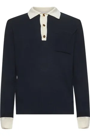 VALENTINO Tops, Heren, Blauw, M, Katoen, Blauw Poloshirt met Boter-Kleurige Details
