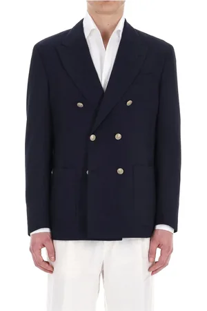 ELEVENTY Jassen, Heren, Blauw, XL, Wol, Blauw dubbelborstig wollen jasje