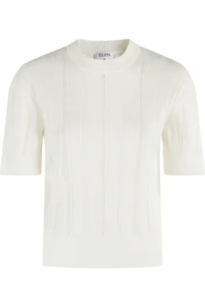 Filippa K Truien, Dames, Wit, M, Polyester, Wit Geribbeld Gebreid T-shirt