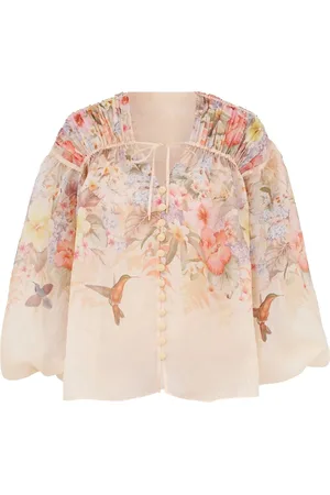 ZIMMERMANN Blouses & Shirts, Dames, Veelkleurig, S, Bloemen Kant Knoopshirt