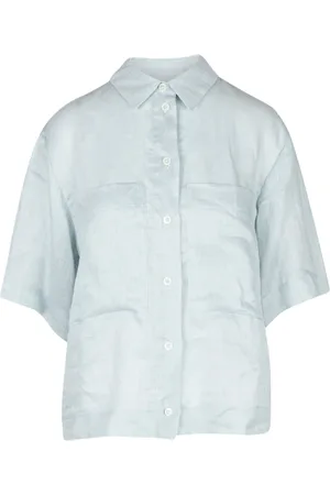 TELA Blouses & Shirts, Dames, Groen, M, Ramie Shirt met Puntkraag