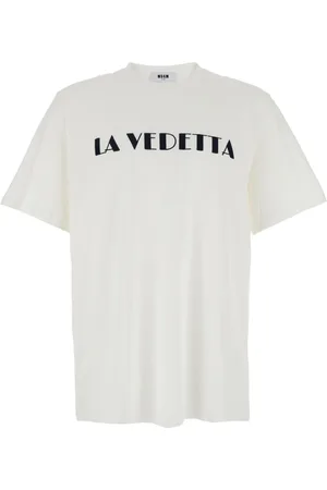 Msgm Tops, Heren, Wit, S, Katoen, T-shirt met ronde hals en print op de voorkant