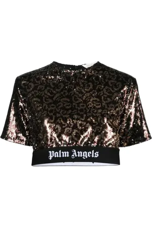 Palm Angels Blouses & Shirts, Dames, Bruin, M, Polyester, Animalier Sequin Blouse