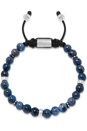 Nialaya Accessoires, Heren, Grijs, M, Nylon, Kralenarmband met blauwe Dumortieriet en zilver