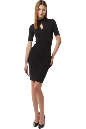 Silvian Heach Kleedjes, Dames, Zwart, XL, Nylon, Korte gebreide jurk met hoge hals