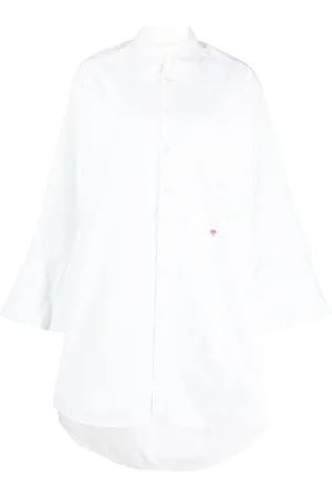 Palm Angels Blouses & Shirts, Dames, Wit, S, Katoen, Shirtjurk met uitlopende mouwen