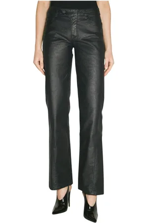 MUGLER Broeken, Dames, Zwart, W26, Katoen, Waxed Katoen Rechte Pijpen Broek