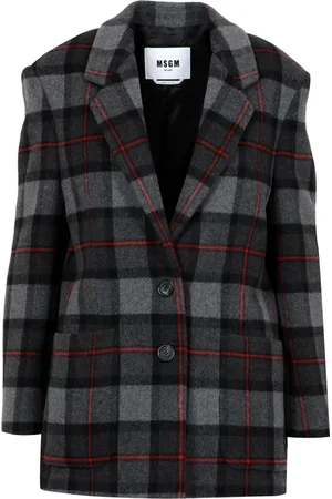 Msgm Jassen, Dames, Grijs, S, Wol, Tartan Wool Blend Blazer