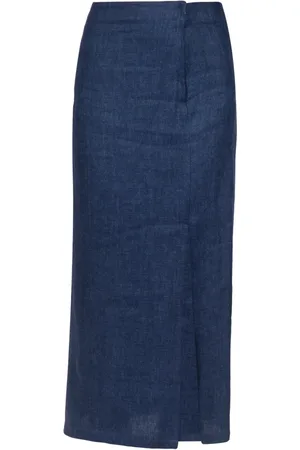 ALYSI Rokken, Dames, Blauw, M, Denim, Denim Effect Linnen Lange Rok