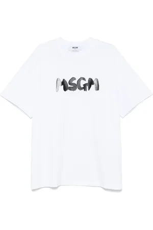 Msgm Tops, Heren, Wit, S, Katoen, Katoenen T-shirt met Logo aan de Voorkant
