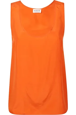 P.A.R.O.S.H. Tops, Dames, Oranje, XS, Zijden Crêpe Top met Zijsplitten