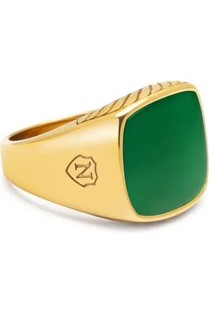 Nialaya Accessoires, Heren, Geel, 64 MM, Gouden zegelring met groene jade