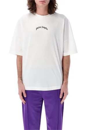Palm Angels Tops, Heren, Wit, S, Katoen, Curved Logo Tee