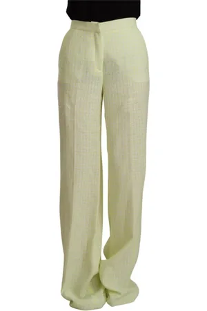 Msgm Broeken, Dames, Geel, S, Katoen, Gele Katoenen Rechte Lange Broek met Hoge Taille