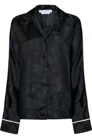 OFF-WHITE Blouses & Shirts, Dames, Zwart, S, Satijn, Geborduurde satijnen blouse
