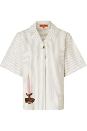 STINE GOYA Blouses & Shirts, Dames, Wit, S, Kaars Streep Boxy Button Up Shirt