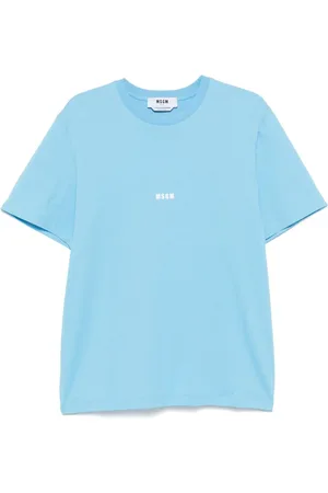 Msgm Tops, Heren, Blauw, S, Katoen, Katoenen T-shirt met Gedrukt Logo