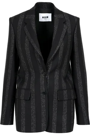 Msgm Jassen, Dames, Zwart, XS, Wol, Zwarte wollen getailleerde pinstripe blazer
