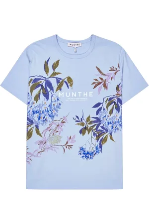 Munthe Tops, Dames, Blauw, S, Katoen, T-shirt met bloemenprint lichtblauw