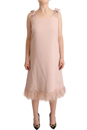 P.A.R.O.S.H. Kleedjes, Dames, Roze, S, Polyester, Mouwlengte Midi Jurk met Veren