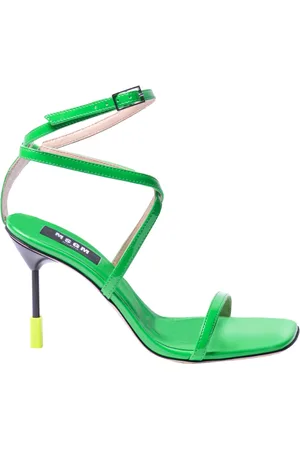 Msgm Schoenen, Dames, Groen, 41 EU, Leer, Groene gelakte leren sandaal met gestileerde hak