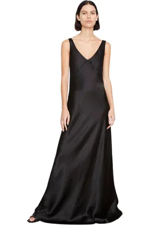 Vince Kleedjes, Dames, Zwart, S, Satijn, Satin V-Neck Maxi Slip Jurk