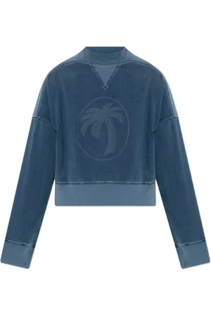 Palm Angels Sweatshirts & Hoodies, Dames, Blauw, L, Katoen, Logo Sweatshirt