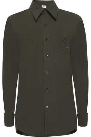 Saint Laurent Blouses & Shirts, Dames, Groen, M, Katoen, Groen Linnen Katoenen Shirt Cassandre Borduurwerk