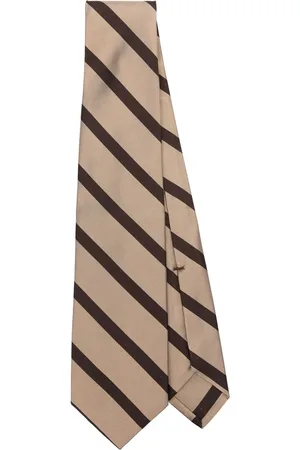 BARBA Accessoires, Heren, Bruin, ONE Size, Diagonaal Streep Patroon Puntige Stropdas