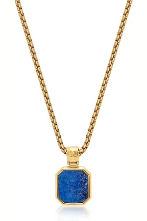 Nialaya Accessoires, Heren, Geel, M, Gouden Ketting met Vierkante Blauwe Lapis Hanger