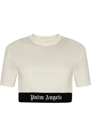 Palm Angels Tops, Dames, Wit, S, Katoen, Cotton Crop Top