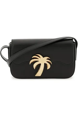 Palm Angels Tassen, Dames, Zwart, ONE Size, Katoen, Rainbow Print Leather Bridge Bag met Palmboomsluiting