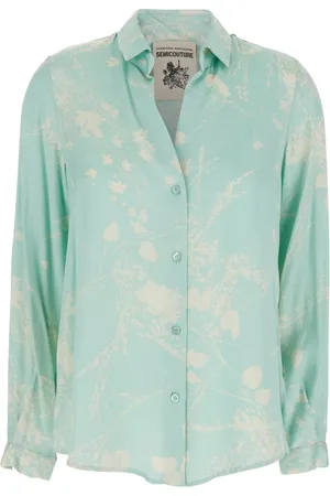 SEMICOUTURE Blouses & Shirts, Dames, Blauw, L, Blauwe Bedrukte Overhemd