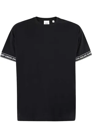 Burberry Tops, Heren, Zwart, S, Katoen, Zwart Unisex T-Shirt met Mouwstrepen