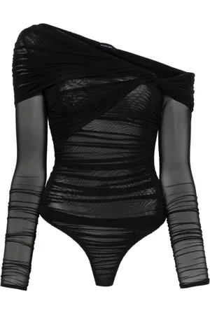 MUGLER Tops, Dames, Zwart, M, Zwarte Semi-Transparante Top met Twistdetails