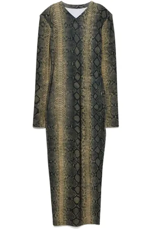 Norma Kamali Kleedjes, Dames, Veelkleurig, XS, Python Shoulder Pad Side Slit Jurk