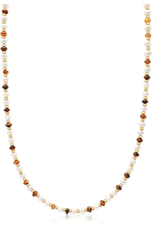 Nialaya Accessoires, Heren, Geel, L, Mini Kralen Ketting met Parels en Tijgeroog