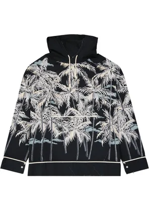 Palm Angels Jassen, Heren, Zwart, S, Katoen, Hooded Printed Shirt with Palm Detail