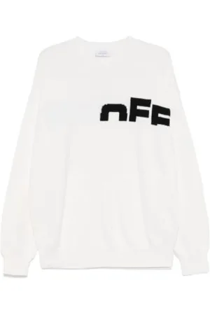 OFF-WHITE Truien, Heren, Wit, L, Intarsia Logo Jersey Trui