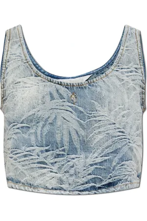Palm Angels Tops, Dames, Blauw, L, Denim, Korte Denim Top
