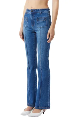 Silvian Heach Jeans, Dames, Blauw, W28, Katoen, Bootcut jeans met zichtbare naden