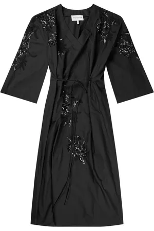 Munthe Kleedjes, Dames, Zwart, L, Pailletten, Bloemen Pailletten Jurk met Taille Strik