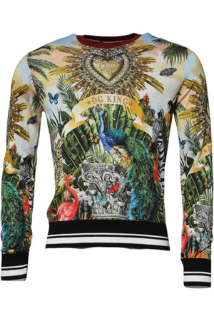 Dolce & Gabbana Truien, Heren, Veelkleurig, M, Jungle Print Zijden Pullover Trui