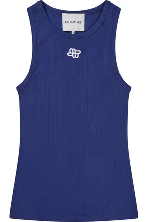 Munthe Tops, Dames, Blauw, M, Katoen, Navy tanktop met embleem borduursel