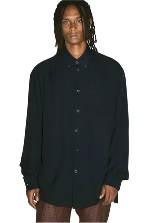 MUGLER Overhemden, Heren, Zwart, L, Viscose Overhemd met Pierced Hardware Versiering