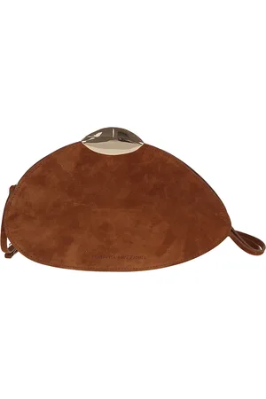 BENEDETTA BRUZZICHES Tassen, Dames, Bruin, ONE Size, Leer, Bruin Leren Clutch Tas