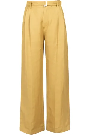 TELA Broeken, Dames, Geel, 2Xs, Linnen, Linnen Wijde Broek