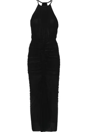 MUGLER Kleedjes, Dames, Zwart, S, Zwarte Halternek Mouwloze Jurk met Open Rug