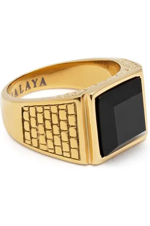 Nialaya Accessoires, Heren, Geel, 66 MM, Gouden Brick Signet Ring met Agaat