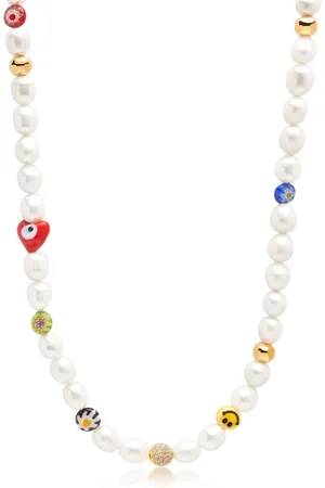 Nialaya Accessoires, Heren, Geel, S, Smiley Face Parel Choker met Assorti Kralen